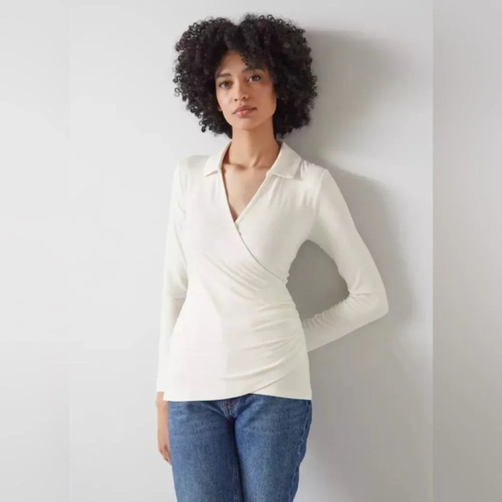LK Bennett Saskia Cream Wrapover Top with LENZING™ ECOVERO™ Viscose NWT